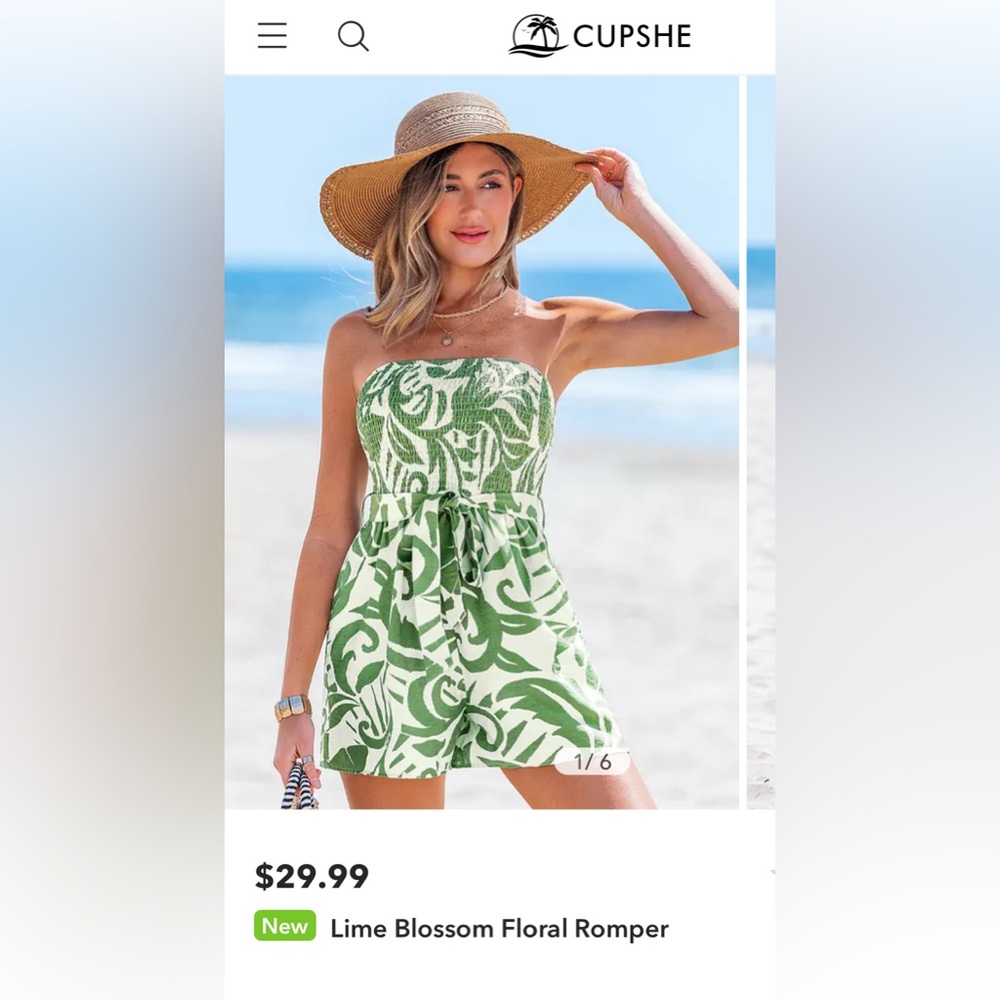 Cupshe Green and White Tropical Jumpsuit